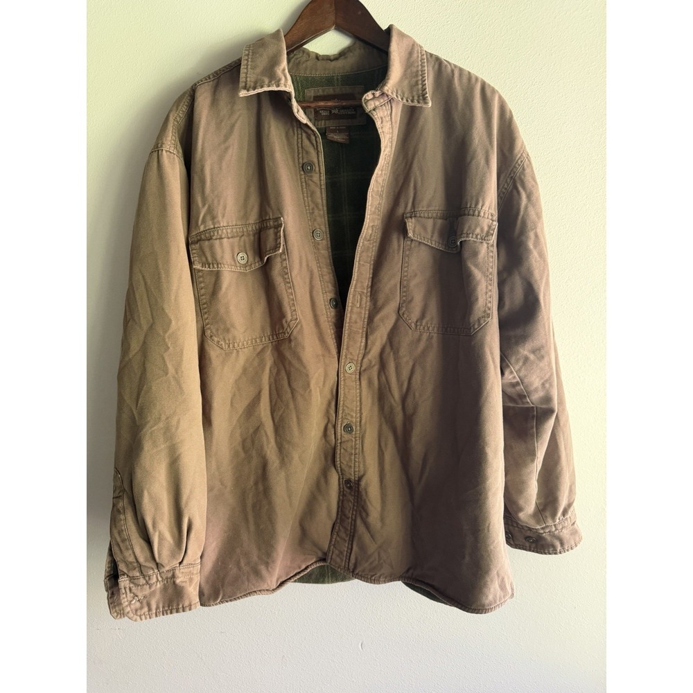 Levi's‎ Canvas Shirt Jacket Mens Large BROWN/OLIVE Fleece Lined Pockets Workwear